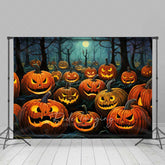 Aperturee Aperturee Jack O’ Lantern Forest Photography Backdrop Spooky Carved Pumpkins in the Woods Dark Halloween Night Photo Prop